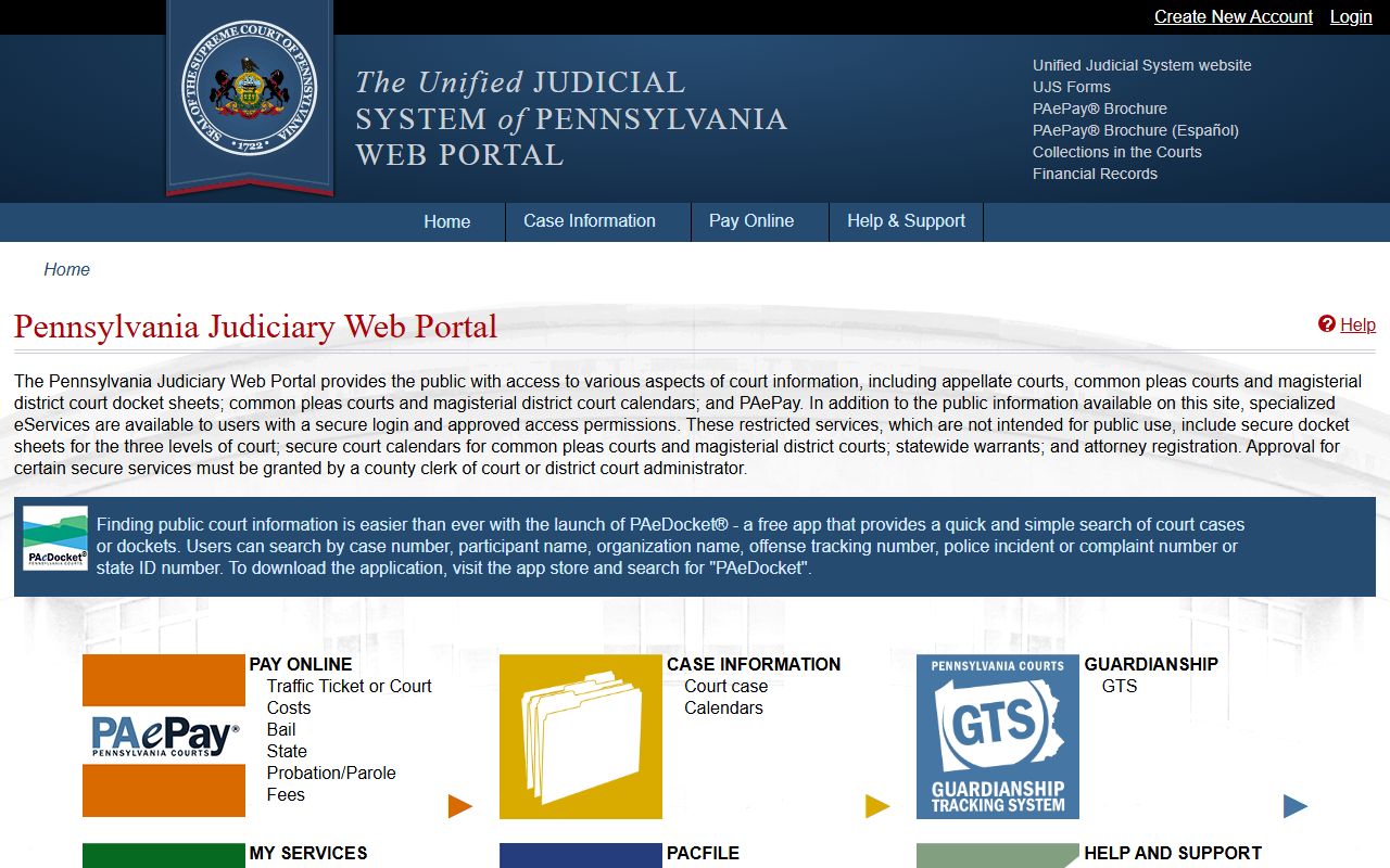 UJS Portal search for Lancaster Pennsylvania criminal court records
