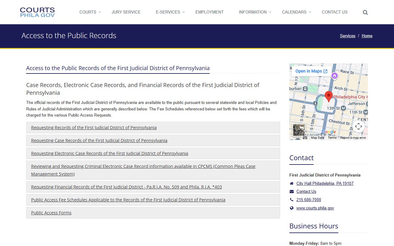 Philadelphia Courts public access portal for criminal records