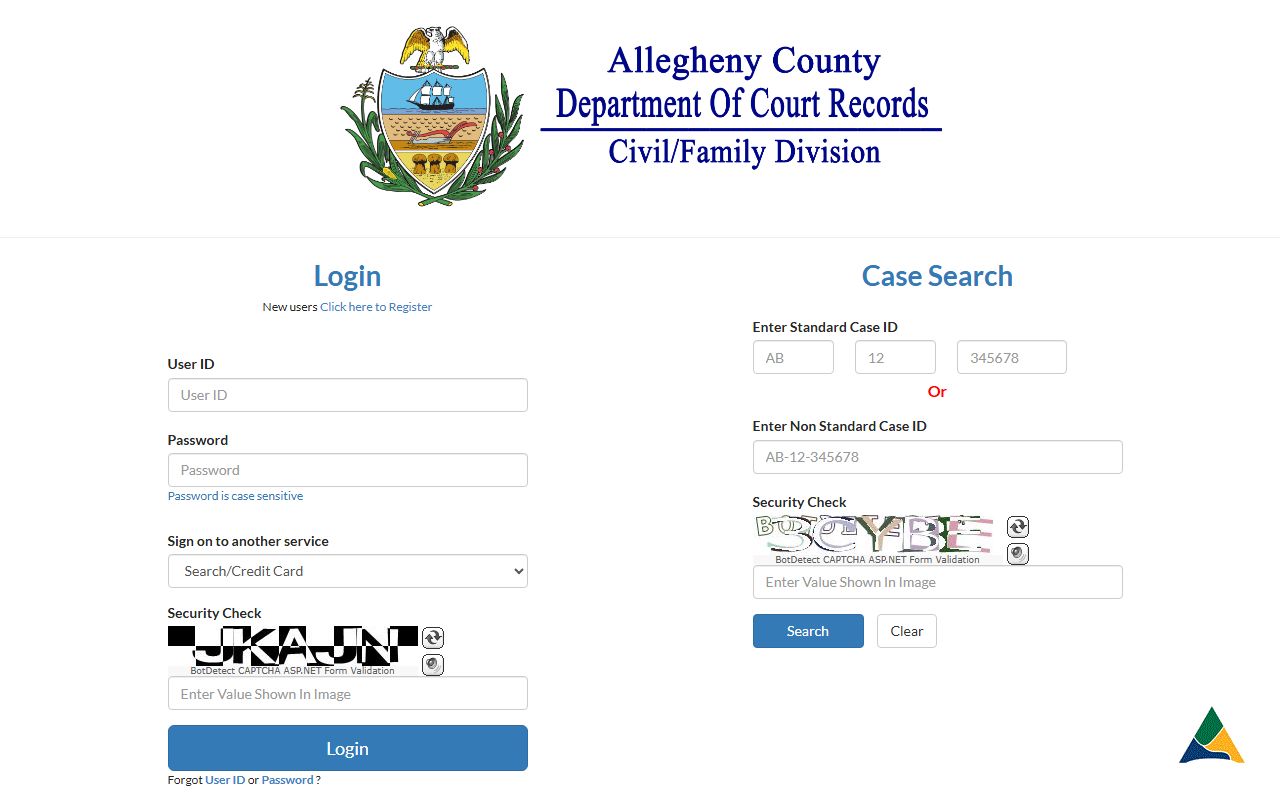 Allegheny County DCR online search system for Pittsburgh criminal court records
