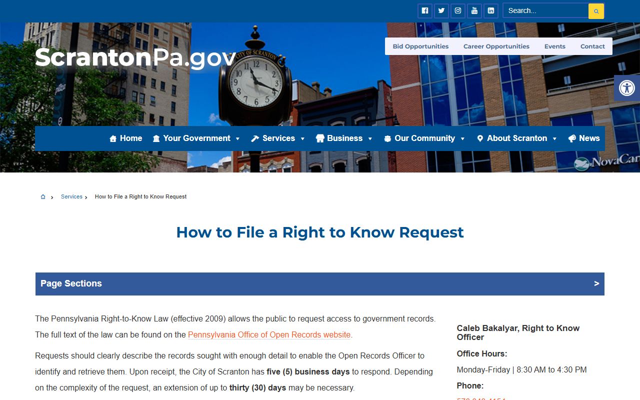 Scranton Pennsylvania Right-to-Know request portal for criminal records