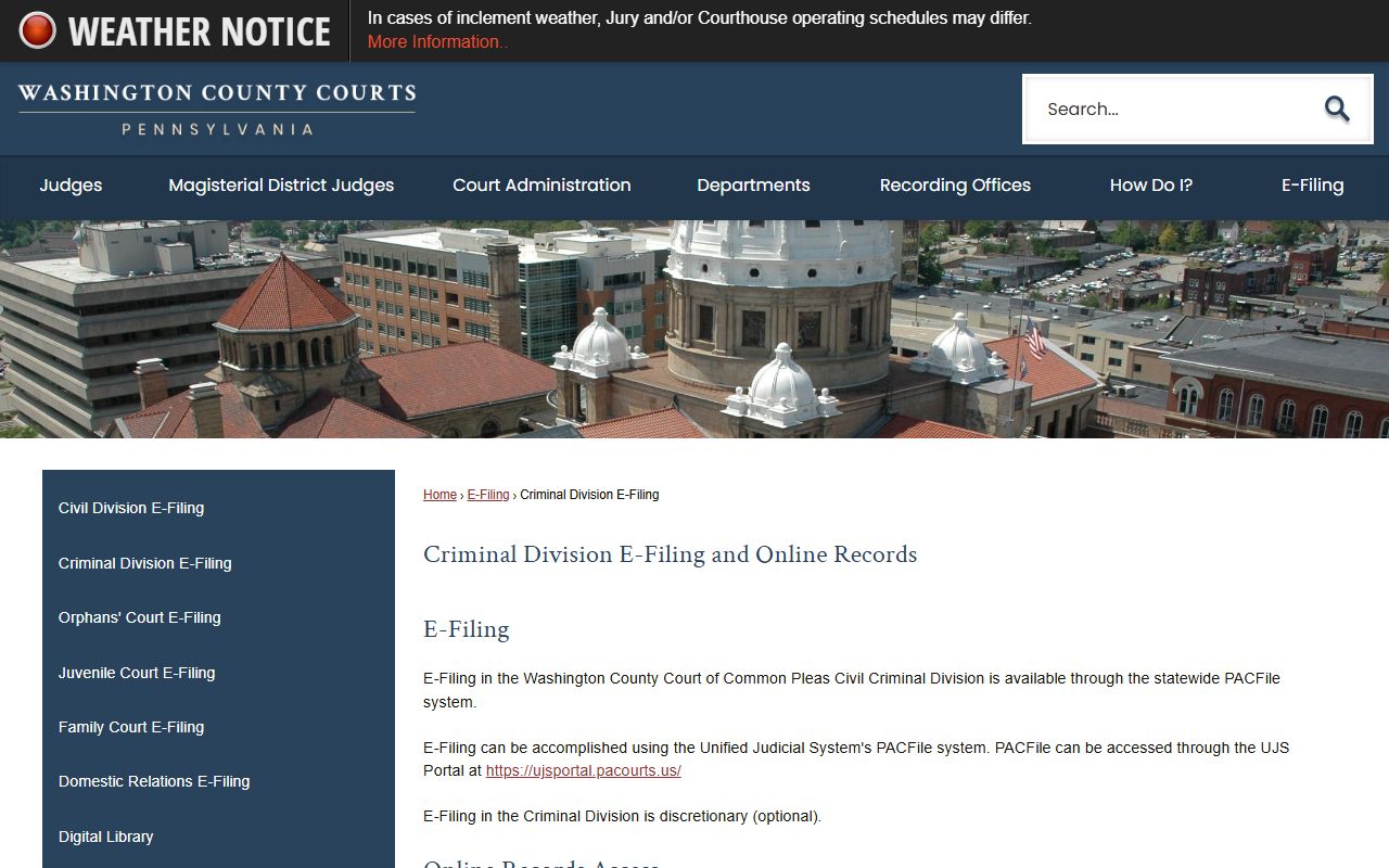Washington County Criminal Division e-filing portal