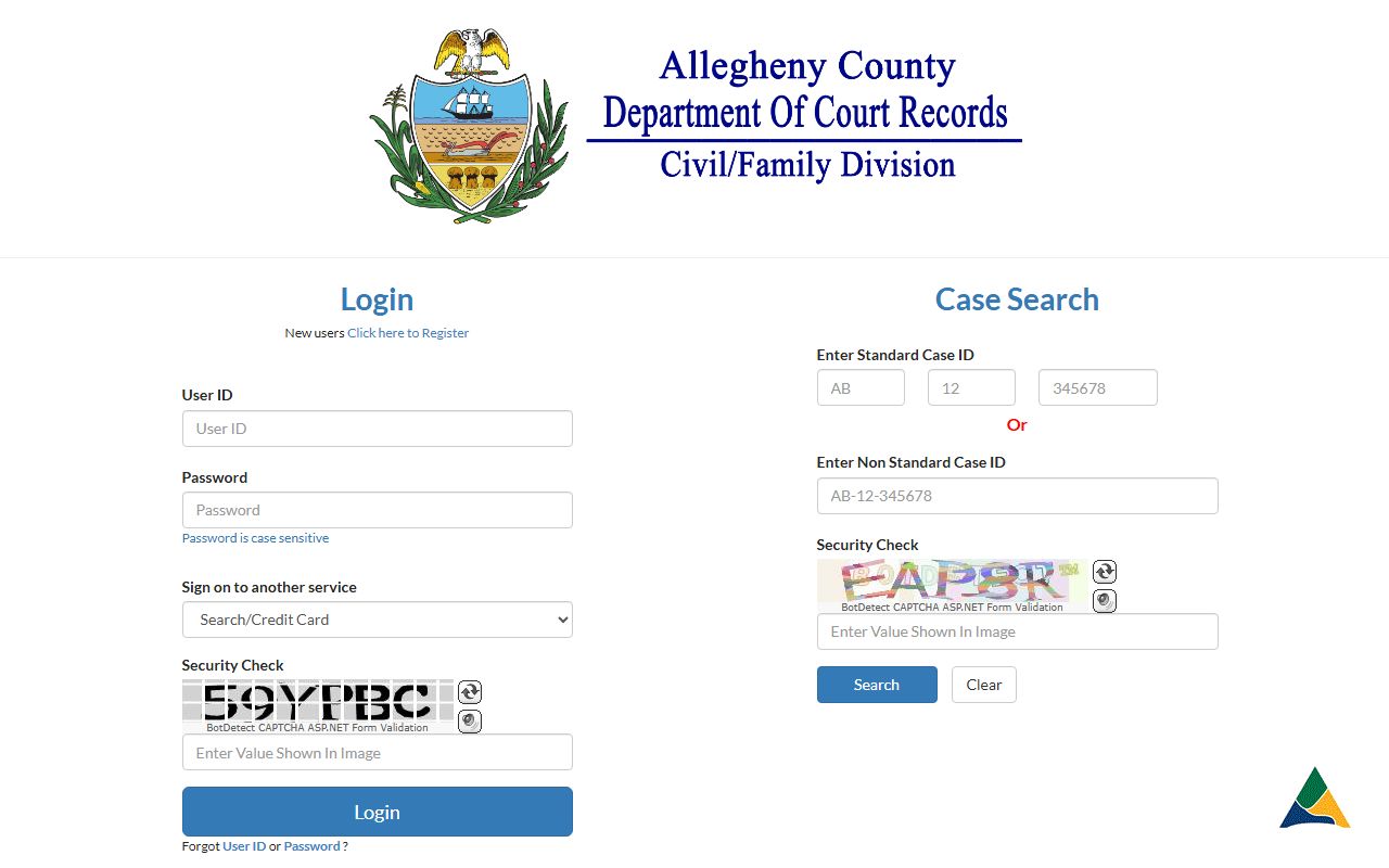 Allegheny County DCR online case search system for finding criminal court records filed in Pittsburgh and Allegheny County Pennsylvania